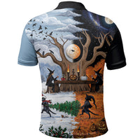 Halloween transitions into Christmas Polo Shirt Witches And Black Cat