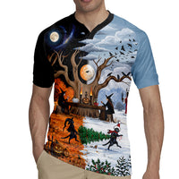 Halloween transitions into Christmas Rugby Jersey Witches And Black Cat