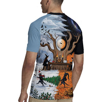 Halloween transitions into Christmas Rugby Jersey Witches And Black Cat