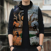 Halloween transitions into Christmas Sleeveless Puffer Jacket Witches And Black Cat