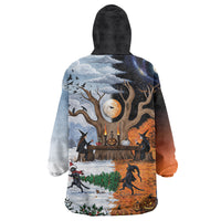 Halloween transitions into Christmas Wearable Blanket Hoodie Witches And Black Cat