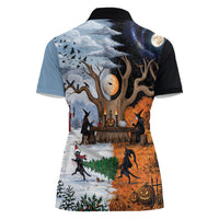 Halloween transitions into Christmas Women Polo Shirt Witches And Black Cat