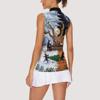 Halloween transitions into Christmas Women Sleeveless Polo Shirt Witches And Black Cat