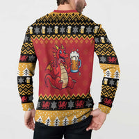 Carmarthenshire Wales Christmas Button Sweatshirt Funny Welsh Red Dragon Beer Xmas - Wonder Print Shop