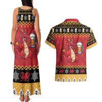 Carmarthenshire Wales Christmas Couples Matching Tank Maxi Dress and Hawaiian Shirt Funny Welsh Red Dragon Beer Xmas - Wonder Print Shop