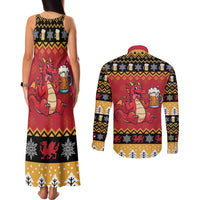 Carmarthenshire Wales Christmas Couples Matching Tank Maxi Dress and Long Sleeve Button Shirt Funny Welsh Red Dragon Beer Xmas - Wonder Print Shop