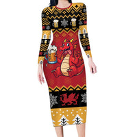 Carmarthenshire Wales Christmas Family Matching Long Sleeve Bodycon Dress and Hawaiian Shirt Funny Welsh Red Dragon Beer Xmas - Wonder Print Shop