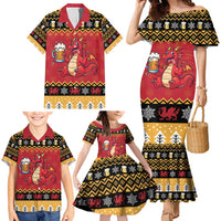 Carmarthenshire Wales Christmas Family Matching Mermaid Dress and Hawaiian Shirt Funny Welsh Red Dragon Beer Xmas - Wonder Print Shop