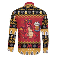 Carmarthenshire Wales Christmas Family Matching Off The Shoulder Long Sleeve Dress and Hawaiian Shirt Funny Welsh Red Dragon Beer Xmas - Wonder Print Shop