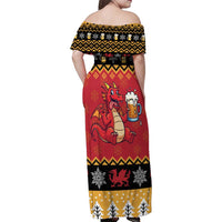 Carmarthenshire Wales Christmas Family Matching Off Shoulder Maxi Dress and Hawaiian Shirt Funny Welsh Red Dragon Beer Xmas - Wonder Print Shop