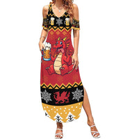 Carmarthenshire Wales Christmas Family Matching Summer Maxi Dress and Hawaiian Shirt Funny Welsh Red Dragon Beer Xmas - Wonder Print Shop