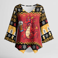Carmarthenshire Wales Christmas Kimono Sleeve Blouse Funny Welsh Red Dragon Beer Xmas - Wonder Print Shop