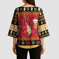 Carmarthenshire Wales Christmas Kimono Sleeve Blouse Funny Welsh Red Dragon Beer Xmas - Wonder Print Shop
