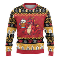 Carmarthenshire Wales Christmas Ugly Christmas Sweater Funny Welsh Red Dragon Beer Xmas - Wonder Print Shop