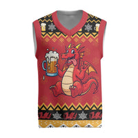 Carmarthenshire Wales Christmas Knitted V-Neck Vest Funny Welsh Red Dragon Beer Xmas - Wonder Print Shop