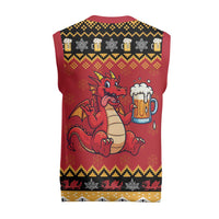 Carmarthenshire Wales Christmas Knitted V-Neck Vest Funny Welsh Red Dragon Beer Xmas - Wonder Print Shop