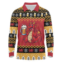 Carmarthenshire Wales Christmas Long Sleeve Polo Shirt Funny Welsh Red Dragon Beer Xmas - Wonder Print Shop