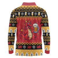 Carmarthenshire Wales Christmas Long Sleeve Polo Shirt Funny Welsh Red Dragon Beer Xmas - Wonder Print Shop