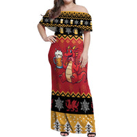 Carmarthenshire Wales Christmas Off Shoulder Maxi Dress Funny Welsh Red Dragon Beer Xmas - Wonder Print Shop
