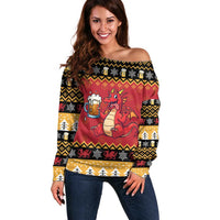 Carmarthenshire Wales Christmas Off Shoulder Sweater Funny Welsh Red Dragon Beer Xmas - Wonder Print Shop