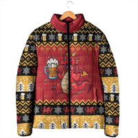 Carmarthenshire Wales Christmas Padded Jacket Funny Welsh Red Dragon Beer Xmas - Wonder Print Shop