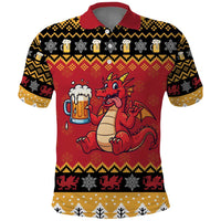Carmarthenshire Wales Christmas Polo Shirt Funny Welsh Red Dragon Beer Xmas - Wonder Print Shop
