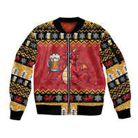 Carmarthenshire Wales Christmas Sleeve Zip Bomber Jacket Funny Welsh Red Dragon Beer Xmas - Wonder Print Shop
