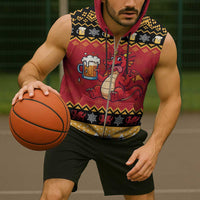 Carmarthenshire Wales Christmas Sleeveless Zip Hoodie Funny Welsh Red Dragon Beer Xmas - Wonder Print Shop