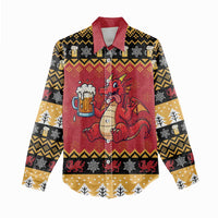 Carmarthenshire Wales Christmas Women Casual Shirt Funny Welsh Red Dragon Beer Xmas - Wonder Print Shop
