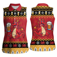 Carmarthenshire Wales Christmas Women Sleeveless Polo Shirt Funny Welsh Red Dragon Beer Xmas - Wonder Print Shop