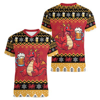 Carmarthenshire Wales Christmas Women V-Neck T-Shirt Funny Welsh Red Dragon Beer Xmas - Wonder Print Shop