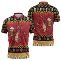 Carmarthenshire Wales Christmas Zipper Polo Shirt Funny Welsh Red Dragon Beer Xmas - Wonder Print Shop