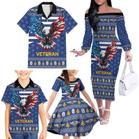 US Navy 250th Anniversary Veteran Family Matching Off The Shoulder Long Sleeve Dress and Hawaiian Shirt - Wonder Print Shop