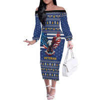 US Navy 250th Anniversary Veteran Family Matching Off The Shoulder Long Sleeve Dress and Hawaiian Shirt - Wonder Print Shop