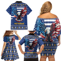 US Navy 250th Anniversary Veteran Family Matching Off Shoulder Short Dress and Hawaiian Shirt - Wonder Print Shop