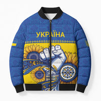 Ukraine Sunflowers Hand Bomber Puffer Jacket with Ukrainian Folk Pattern - Wonder Print Shop