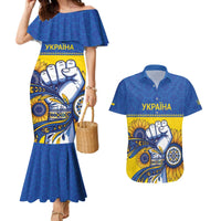 Ukraine Sunflowers Hand Couples Matching Mermaid Dress and Hawaiian Shirt with Ukrainian Folk Pattern - Wonder Print Shop