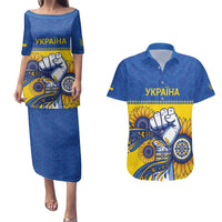 Ukraine Sunflowers Hand Couples Matching Puletasi and Hawaiian Shirt with Ukrainian Folk Pattern - Wonder Print Shop