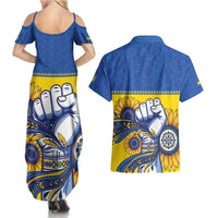 Ukraine Sunflowers Hand Couples Matching Summer Maxi Dress and Hawaiian Shirt with Ukrainian Folk Pattern - Wonder Print Shop
