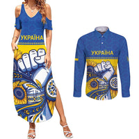 Ukraine Sunflowers Hand Couples Matching Summer Maxi Dress and Long Sleeve Button Shirt with Ukrainian Folk Pattern - Wonder Print Shop