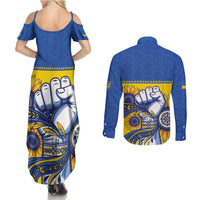 Ukraine Sunflowers Hand Couples Matching Summer Maxi Dress and Long Sleeve Button Shirt with Ukrainian Folk Pattern - Wonder Print Shop