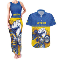 Ukraine Sunflowers Hand Couples Matching Tank Maxi Dress and Hawaiian Shirt with Ukrainian Folk Pattern - Wonder Print Shop