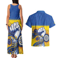 Ukraine Sunflowers Hand Couples Matching Tank Maxi Dress and Hawaiian Shirt with Ukrainian Folk Pattern - Wonder Print Shop