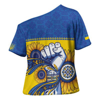 Ukraine Sunflowers Hand Cross Shoulder Shirt with Ukrainian Folk Pattern - Wonder Print Shop