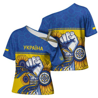 Ukraine Sunflowers Hand Cross Shoulder Shirt with Ukrainian Folk Pattern - Wonder Print Shop