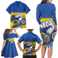Ukraine Sunflowers Hand Family Matching Long Sleeve Bodycon Dress and Hawaiian Shirt with Ukrainian Folk Pattern - Wonder Print Shop