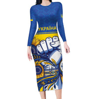 Ukraine Sunflowers Hand Family Matching Long Sleeve Bodycon Dress and Hawaiian Shirt with Ukrainian Folk Pattern - Wonder Print Shop