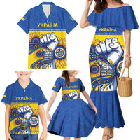 Ukraine Sunflowers Hand Family Matching Mermaid Dress and Hawaiian Shirt with Ukrainian Folk Pattern - Wonder Print Shop