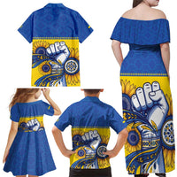 Ukraine Sunflowers Hand Family Matching Off Shoulder Maxi Dress and Hawaiian Shirt with Ukrainian Folk Pattern - Wonder Print Shop