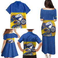 Ukraine Sunflowers Hand Family Matching Puletasi and Hawaiian Shirt with Ukrainian Folk Pattern - Wonder Print Shop